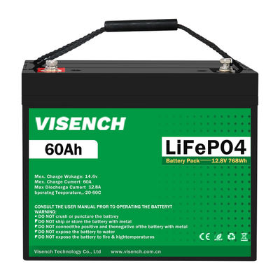 VISENCH BMS Sistema de armazenamento de energia de ciclo profundo 12V 60Ah LiFePO4 Bateria recarregável de lítio ferro fosfato