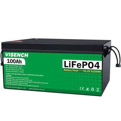 Visench Baterias recarregáveis de iões de lítio 51.2V 100Ah 24 Volt Custom LiFePO4 Bateria Pack