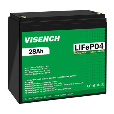 Visench 12.8V Lifepo4 Bateria 12V 28Ah Bateria de ferro de lítio Deep Cycle Times