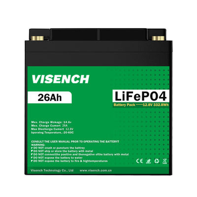Visench Best Seller EUA Alemanha Reino Unido Canadá 12,8 v 26Ah Deep Cycle 12 volts Baterias de íons de lítio 12V 26ah Bateria LiFePO4