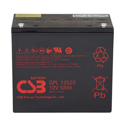 Bateria CSB GPL12520 12V 52Ah Bateria de Ácido Plomo Selado Bateria recarregável de longa duração para UPS